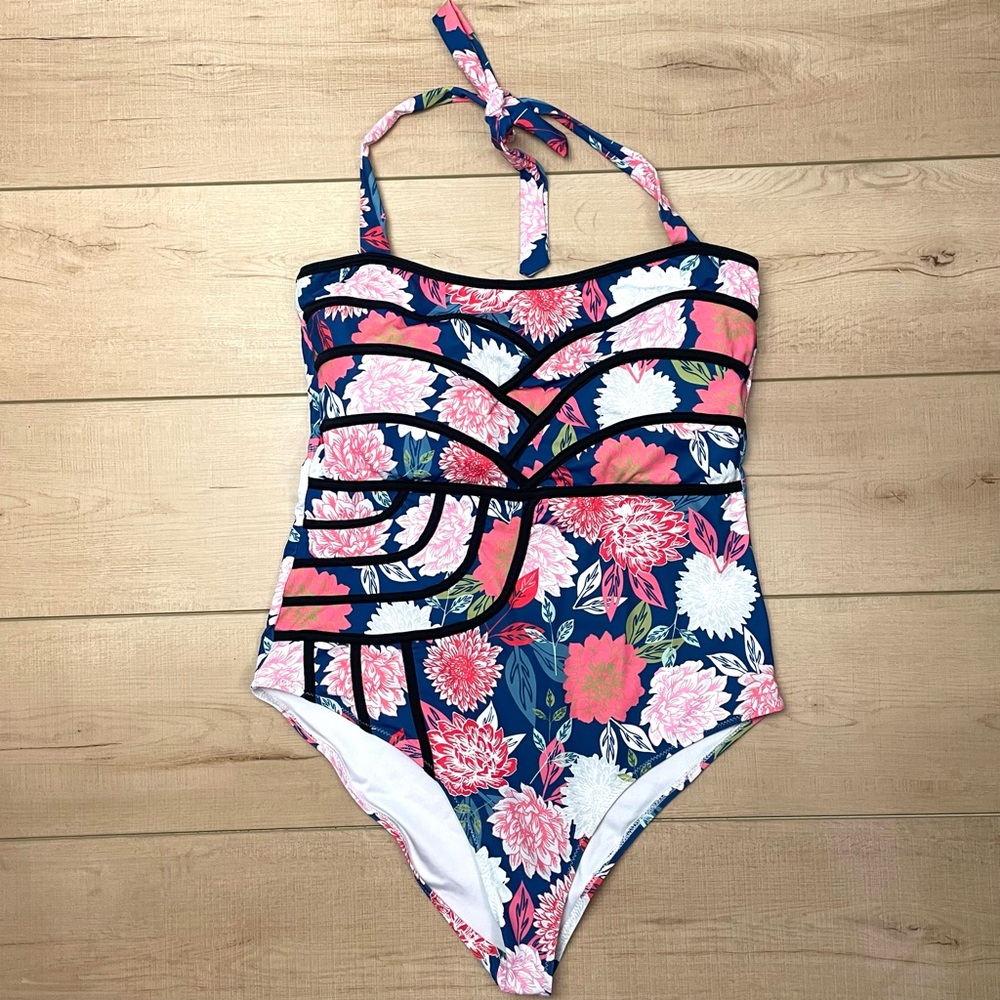 Cupshe Floral One Piece Halter Swimsuit Women’s Size Large